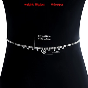 Sexy catena in vita a doppio strato in argento con strass a cuore per moda da spiaggia