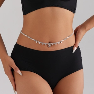 Elegante Catena a Vita in Lega con Cuore di Strass per Donna Gioielli per il Corpo Argento Sexy Catena da Pancia Regolabile per Spiaggia Festa