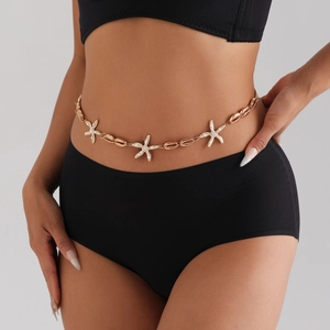 Goldene Taillenkette mit Seestern- und Muschelanhängern und Perlen für Damen