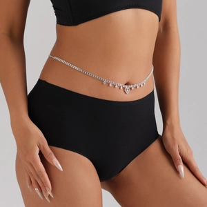 Sexy catena in vita a doppia fila di strass con pendente a cuore e nappe