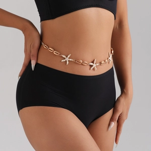 Goldene Metall-Taillenkette mit Seestern- und Muschelanhängern und Perlen für Damen