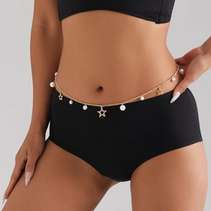 Elegante catena da vita dorata con perle bianche e ciondoli a stella per donne