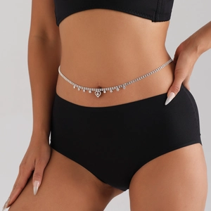 Cintura a catena in argento scintillante con ciondolo a cuore vuoto da donna