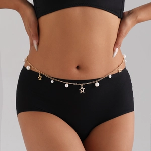 Elegante Catena da Vita in Lega Placcata Oro per Donna Ciondolo Stella con Künstliche Perle Sintetiche Catena per il Corpo Regolabile
