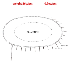 Silver geometric studded body chain with long conical spikes for women punk style fashion