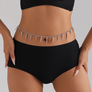 Punk Gothic Metal Waist Chain For Women Sexy Spike Cone Body Chain Geometric Rivet Adjustable Waist Jewelry Fashion Accessory