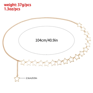 Gold star body chain with hollow pentagram pendants for women, 104cm length punk waist jewelry