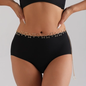 Minimalist punk style golden star body chain with hollow pentagram metal links