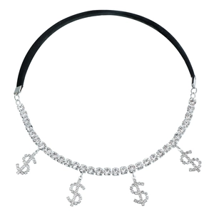 Hiphop dollar sign leg chain with black elastic band and sparkling rhinestones