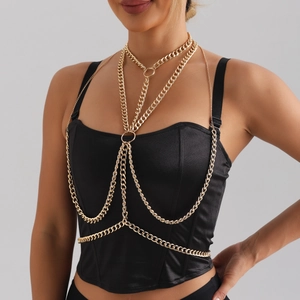 Chaîne de corps dorée multicouche avec maillons cubains pour tenues de fête hip-hop chic