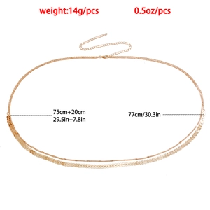 Fashionable layered gold waist chain with sequin drops and adjustable lobster clasp closure