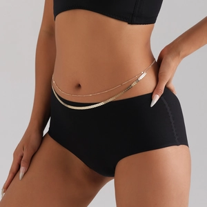 Sexy golden double-layer metal waist chain with sleek fishbone pattern for women