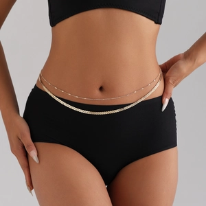 Double-layered gold sequin waist chain with fishbone texture for women's body accessory