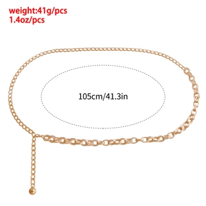 Minimalist gold metal thick chain body jewelry with 105cm length for women swimwear