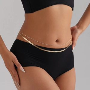 Double-layered gold waist chain featuring minimalist fine link and flat herringbone fishbone design