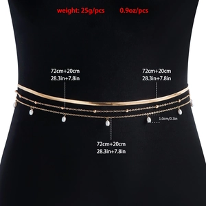 Layered gold metal waist chain with elegant imitation pearl charms for women