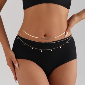 Elegant Gold Alloy Multi-Layer Waist Chain For Women Fashionable Body Chain With Imitation Artificial Pearl Charms Adjustable Jewelry