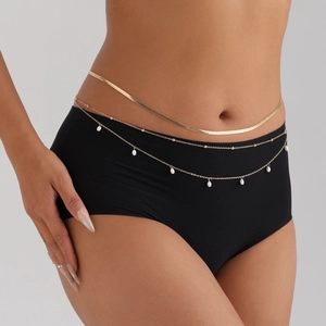 Three-layer gold waist chain set with snake chain, beads and faux pearl pendant charm