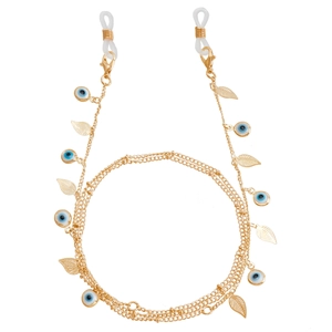 Chaîne à lunettes dorée avec œil porte-bonheur et pendentifs feuilles pour femmes
