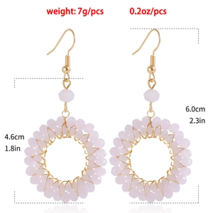 Detailed size chart for pink beaded boho hoop earrings showing 6.0cm height and 7g weight