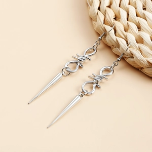 Gothic long tassel spike earrings with silver thorn wire design in punk style