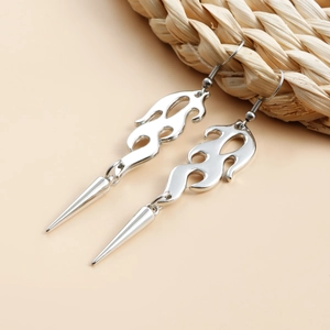 Gothic silver long tassel flame earrings with cone pendant for women punk style
