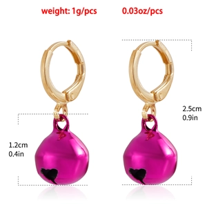 Detailed size view of pink bell earrings showing 2.5cm length and 1.2cm bell height