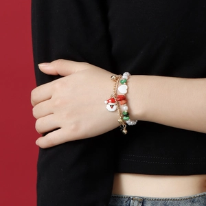 Weihnachten Weihnachtsmann Doppelschichtiges Armband Für Damen Legierung Vergoldet Künstliche Perlenimitation Herz Glocke Schmuck Geschenk