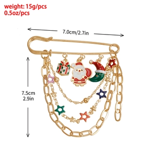 Christmas Santa Claus brooch with gold chains and colorful charms for women's outfits