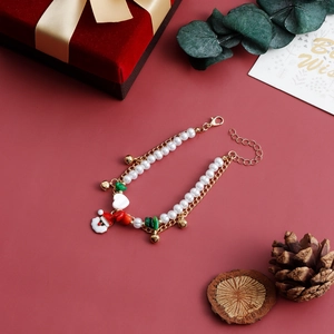 Zweilagiges Weihnachtsperlenarmband mit Weihnachtsmann-Anhänger, Glöckchen und Herz