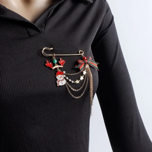 Broche Bonhomme De Neige De Noël Alliage Nœud À Carreaux Épingle À Gland Avec Pendentif Étoile Künstliche Perle Pour Femme Bijoux Fête