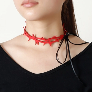 Gothic Thorn Choker Necklace For Women Halloween Witch Cosplay Leather Thistle Neckband Punk Gothic Party Jewelry Accessory