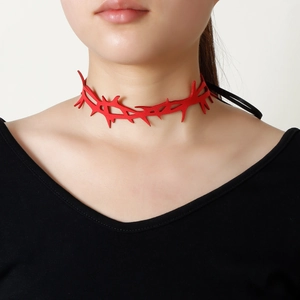 Gothic red thorn choker necklace for women, punk velvet collar for Halloween cosplay costumes