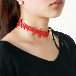 Gothic red thorn choker necklace for women, vampire witch cosplay velvet accessory