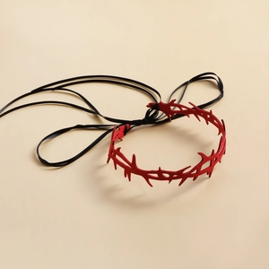 Gothic thorn headband made of red felt with black ribbon ties for Halloween cosplay