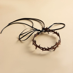 Gothic brown thorn headpiece detail with black ribbons for cosplay and Halloween wear