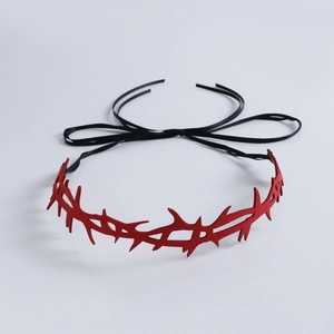 Gothic red thorn headband with black satin ribbons for witch cosplay or Halloween parties