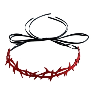 Gothic red thorn choker necklace with black velvet ribbons for witch cosplay costumes