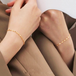 Minimalist Titanium Steel Lip Chain Bracelet For Women Gold Plated Thin Wave Link Chain Fashion Commute Jewelry Anklet