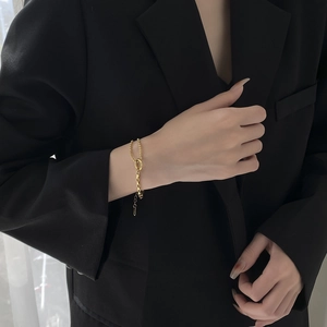 Minimalist gold titanium steel necklace featuring a geometric circle splice design for women