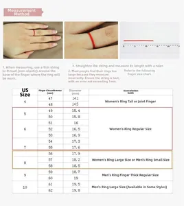 Größentabelle mit Messanleitung und US-Ringgrößen für mattierte Roségoldringe