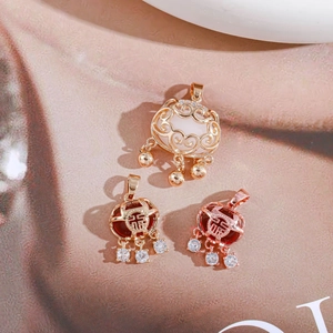 Traditional gold Ruyi lock pendant set with cat eye stone and festive Fu charms