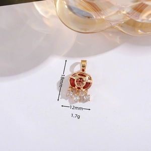 Chinese fortune lock pendant with red cat eye stone and hollowed Fu character in gold