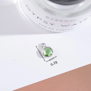 Silver-plated small pendant with green round faceted crystal 10mm x 6mm for DIY jewelry