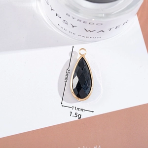 Faceted black teardrop pendant in gold plated copper for DIY jewelry making 25x11mm