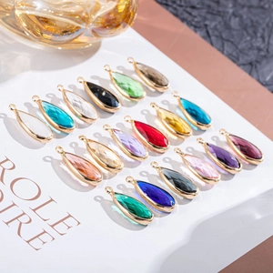 Multi-colored teardrop crystal pendants with gold plated edges for DIY jewelry making