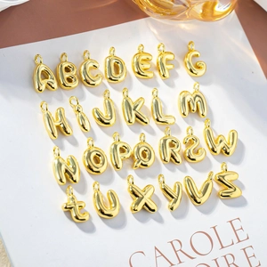 3D Balloon Alphabet Pendant Gold Stainless Steel Initial Letter Charm For DIY Jewelry Making Necklace Minimalist Style Unisex