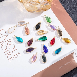 Colorful teardrop crystal pendants with gold-plated metal edges for DIY jewelry making