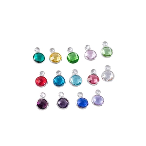 Set of 14 colorful round faceted crystal pendants with silver metal borders for DIY jewelry