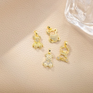 Teddybär-Anhänger Im Koreanischen Stil Mit 925 Sterlingsilber Ohrstecker-Stift Künstlicher Kristall Strass Vergoldet Bär DIY Schmuckzubehör